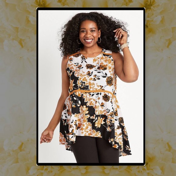 Maurices Plus Size Black Floral High Low Tank Top 3X - Picture 2 of 9